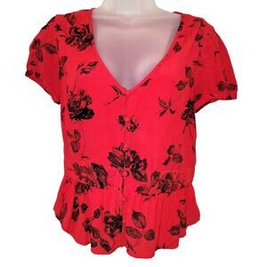 URBAN OUTFITTERS KIMCHI BLUE Size S Puff Sleeve Peplum Button Chiffon Blouse